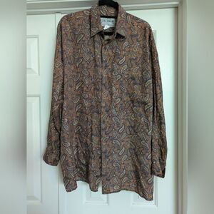 Jazzman 💯 Silk Vintage 90's Paisley Brown Button Down Shirt